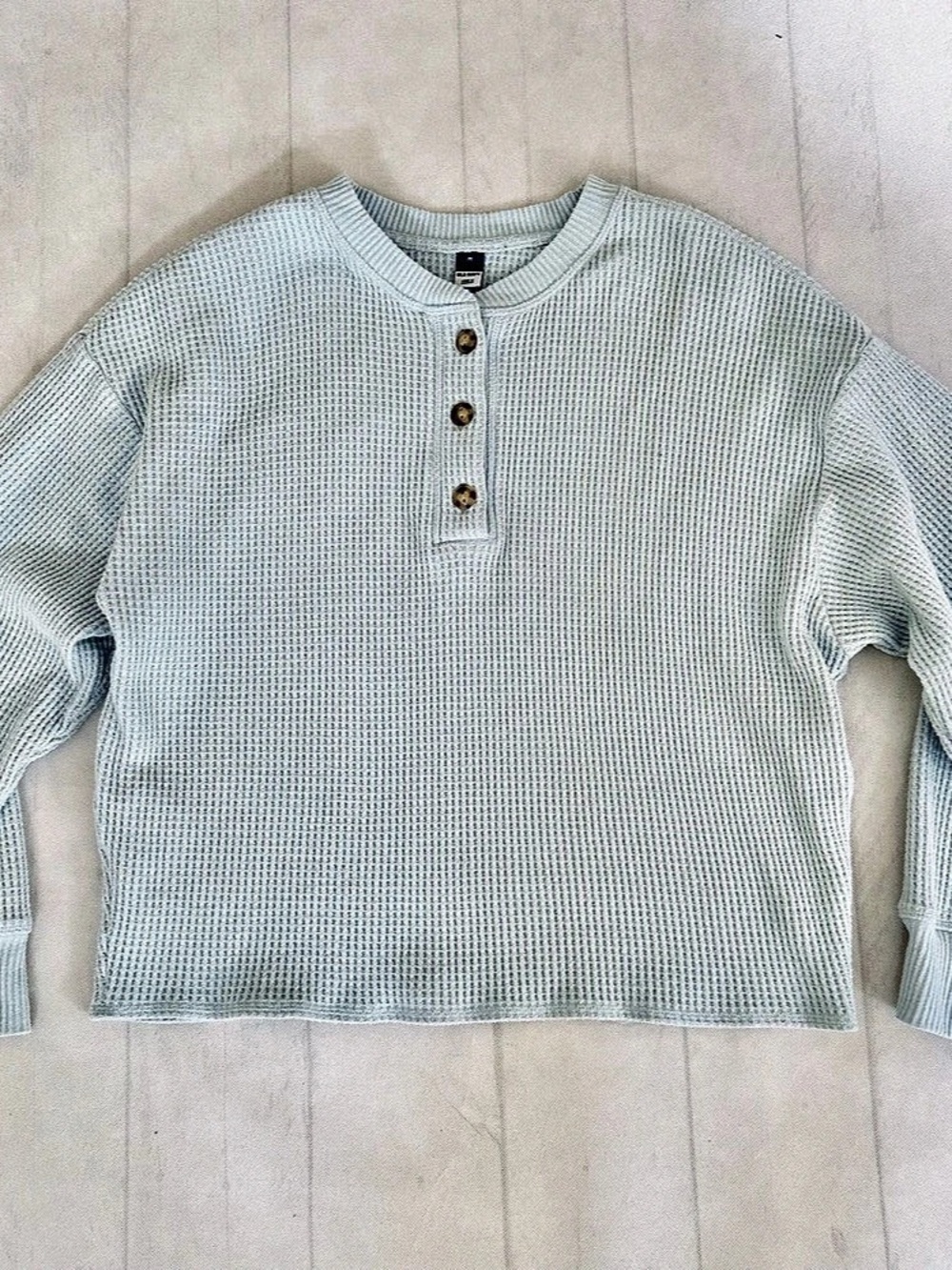Old Navy Thermal-Knit Long-Sleeve Henley T-Shirt Henley Sweater Blue Medium